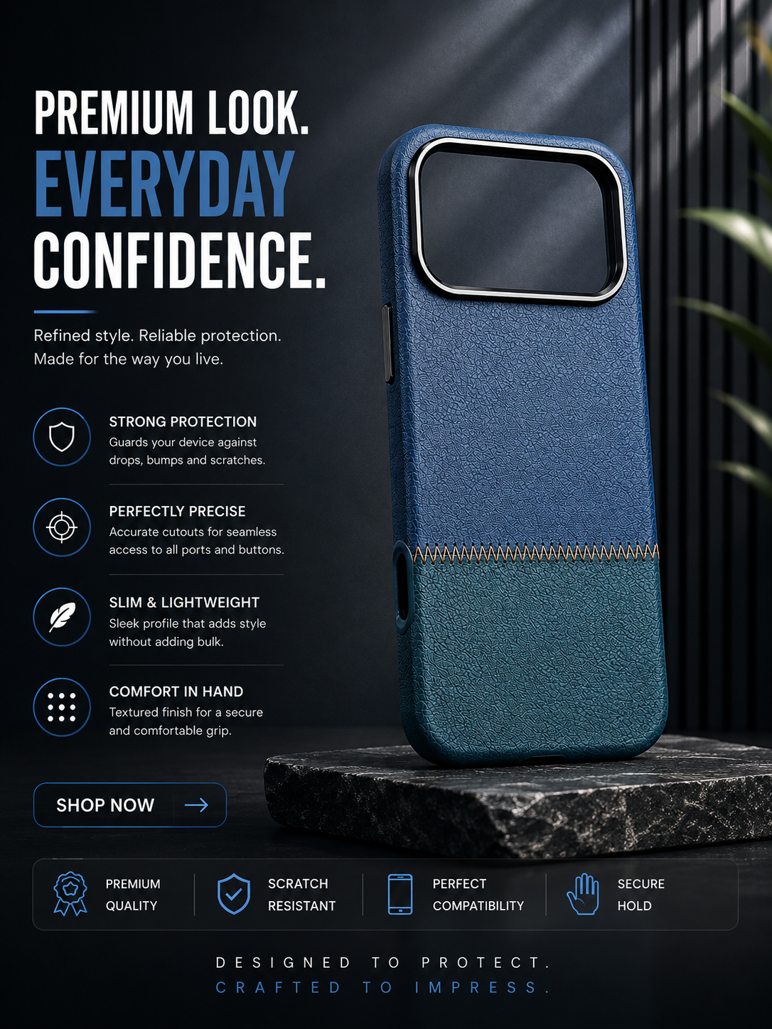 Two Tone Stitch Blue Case Iphone 17PM
